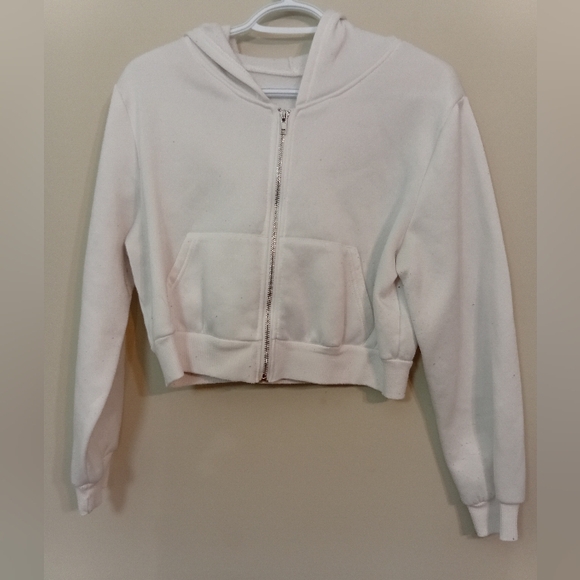 unbranded Tops - Cropped White Zip-Up Hoodie